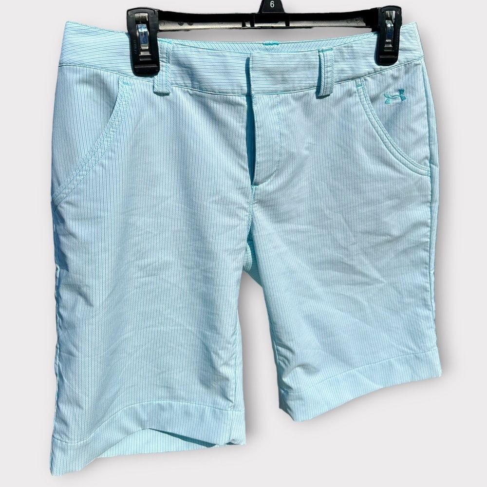 New Without Tags Women's Under Armour Golf Shorts - Aqua Blue/White Pinstripes